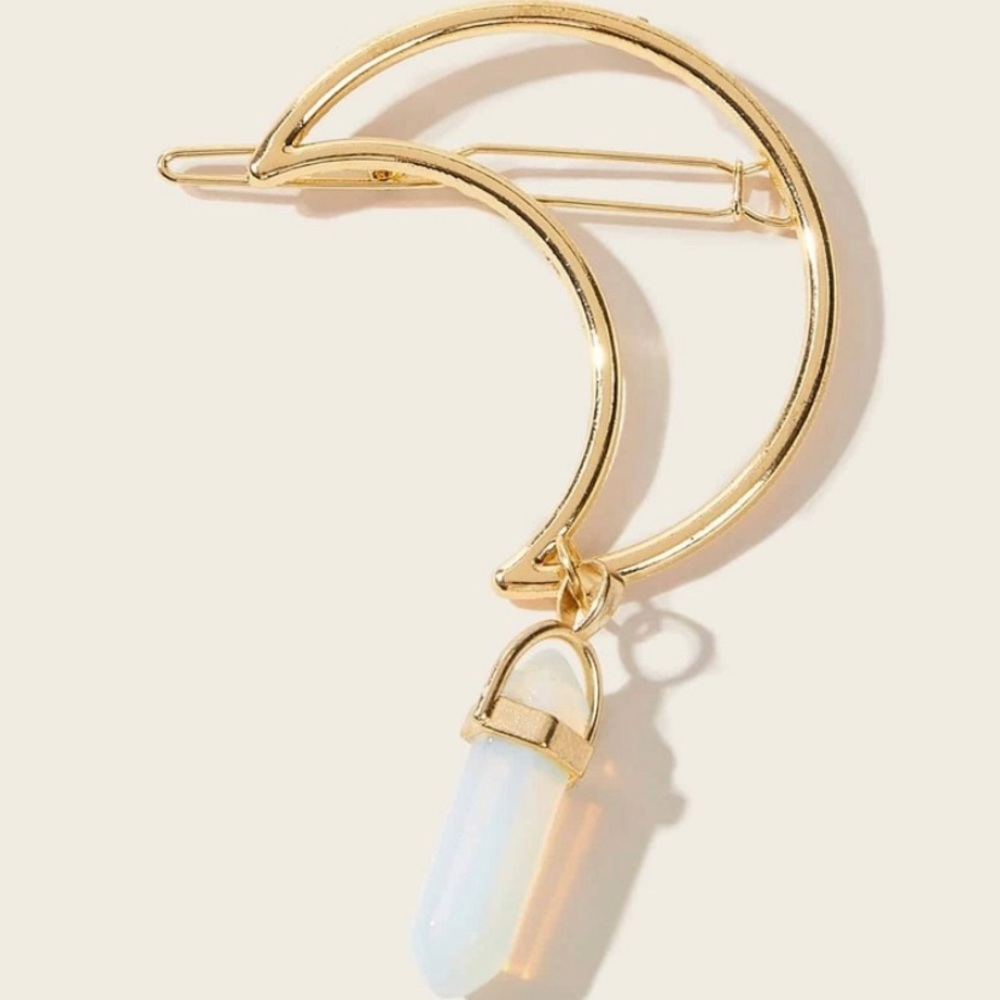 Crescent moon & crystal hair clip